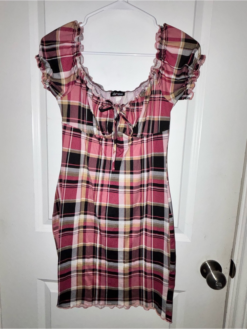 Fashion Magazine Pink Plaid Midi Dress